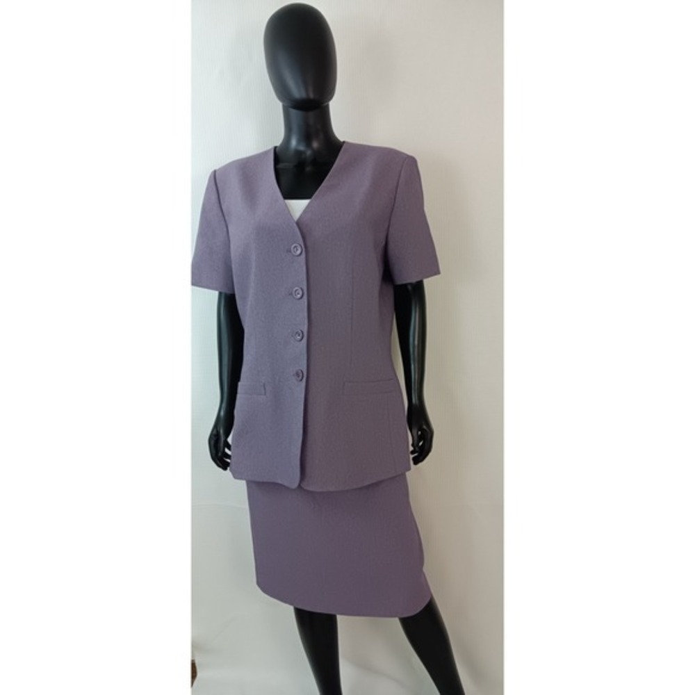 Le Suit Womens Purple Skirt Suit Set Size 16 Short Sleeve Jacket Pencil Skirt